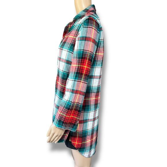 Old Navy Womens Plaid Flannel Button Down Pajama Shirt Nightgown Medium - Picture 5 of 9